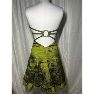 Vintage Cache Strapless Lime Green Crinkle Open Back Tiered Dress Size 6